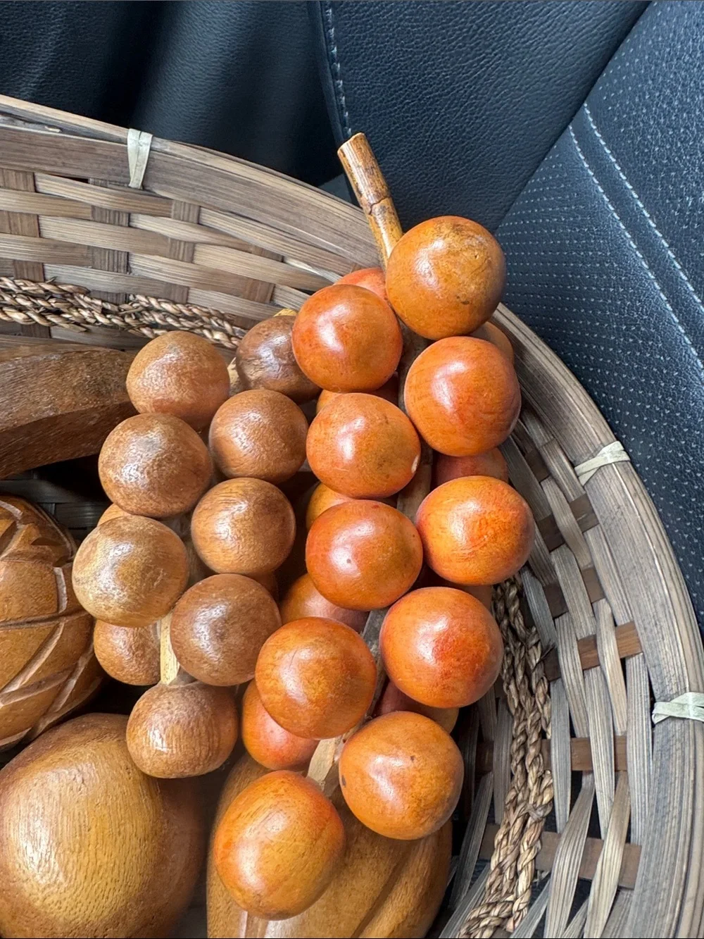 Handcrafted Wooden Fruit Basket Décor in Brown and Orange
